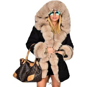 Chic Plus Size Hooded Faux Fur Parka - Warm Military Style Winter Jacket